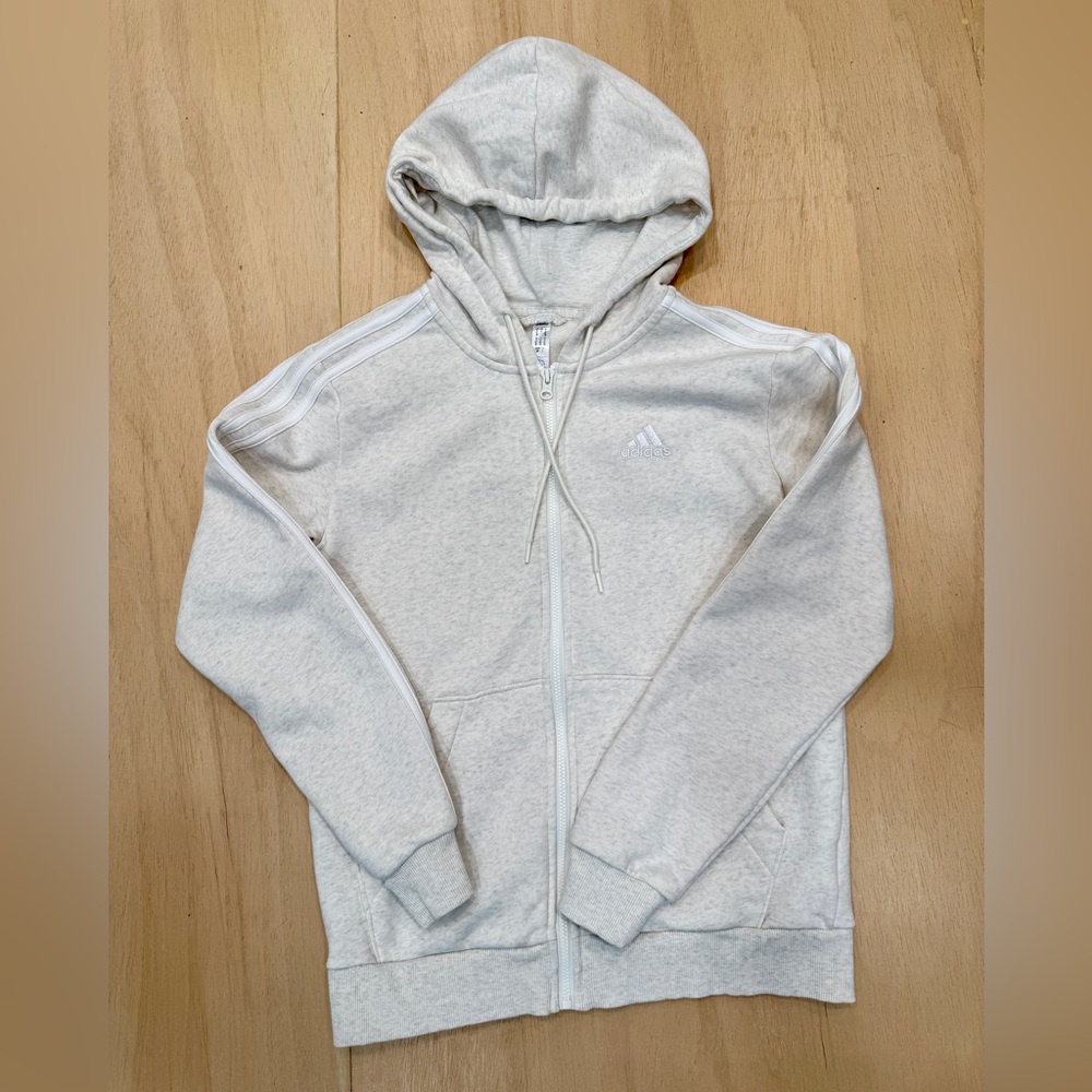 Adidas women’s medium  off white with Gray Heather Zip-Up Hoodie